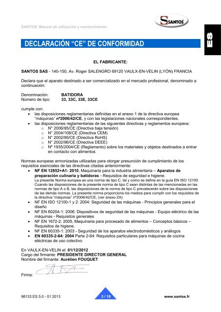 MANUAL DE UTILIZACIÓN Y DE MANTENIMIENTO BATIDORA ...