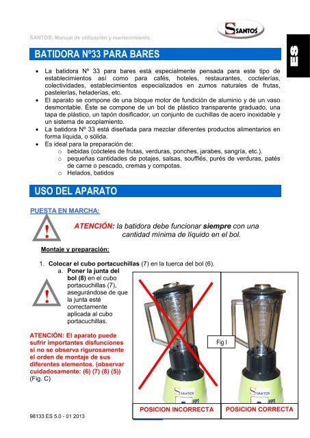 MANUAL DE UTILIZACIÓN Y DE MANTENIMIENTO BATIDORA ...