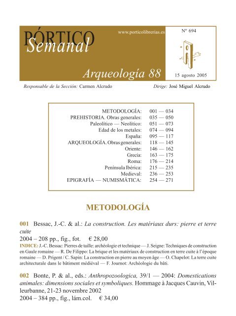Portico Semanal 694 - Arqueologia 88 - Pórtico librerías