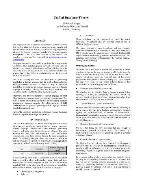 Unified Database Theory - ODBMS