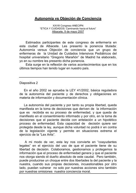 AUTONOMIA VS OBJECIÓN DE CONCIENCIA - CODEM