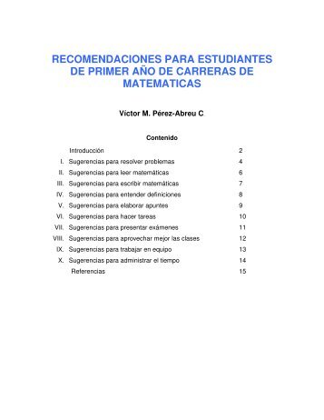 RECOMENDACIONES PARA ESTUDIANTES DE PRIMER ... - Cimat