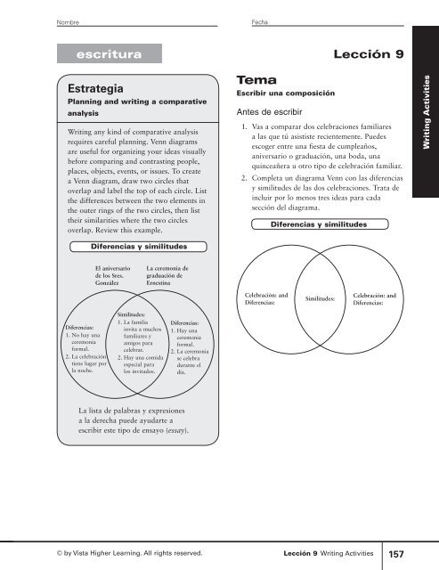 escritura Lección 9 Estrategia Tema