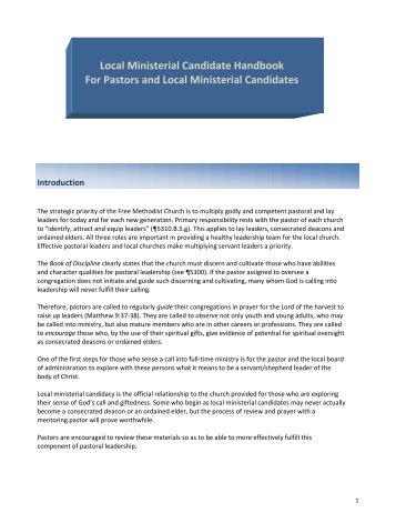 Local Ministerial Candidate Handbook - Free Methodist Church