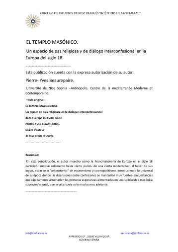 EL TEMPLO MASÓNICO. - Círculo de Estudios del Rito Francés ...