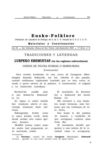 Eusko-Folklore (Materiales y Cuestionarios). 3ª Serie, nº ... - Aranzadi