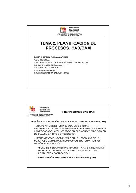 Tema 2 Planificacion De Procesos Cad Cam Isa Ingenieria De