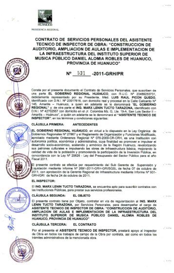 contrato de servicios personales del asistente tecnico de inspector ...