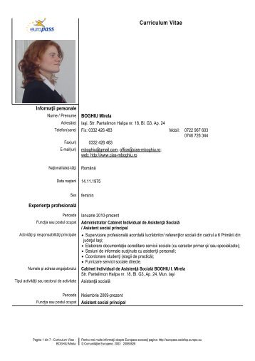 vezi CV - Cabinet individual de asistenţă socială Mirela Boghiu