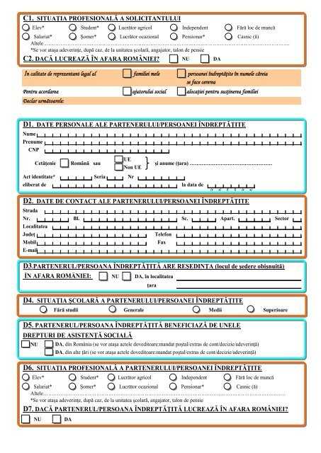 CERERE UNICA VMG - Ministerul Muncii, Familiei şi Protecţiei Sociale