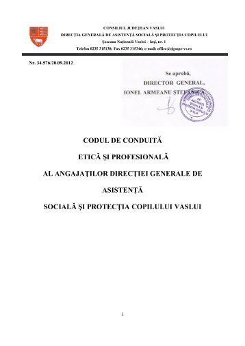 Codul de conduita etica si profesionala al angajatilor DGASPC Vaslui