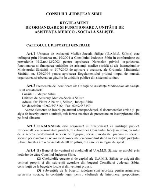 regulament de organizare si functionare - Consiliul Judeţean Sibiu