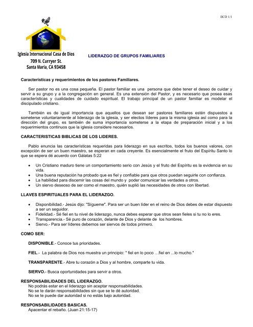 Liderazgo De Grupos Familiares Iglesia Internacional Casa De Dios