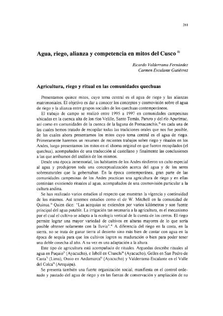 Agua, riego, alianza y competencia en mitos del Cusco 1)