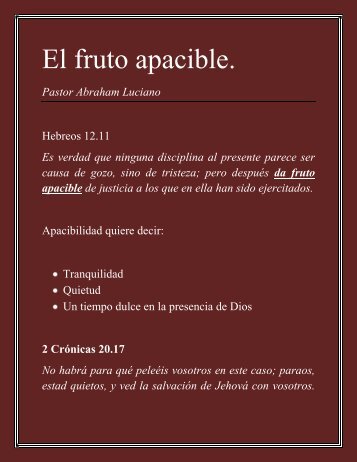 El fruto apacible. - IGLESIA TIEMPO DE DIOS