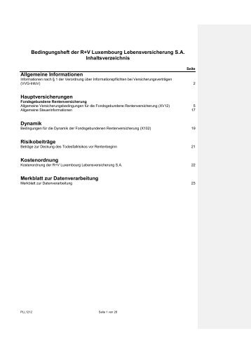 Bedingungsheft der R+V Luxembourg Lebensversicherung S.A. (PDF