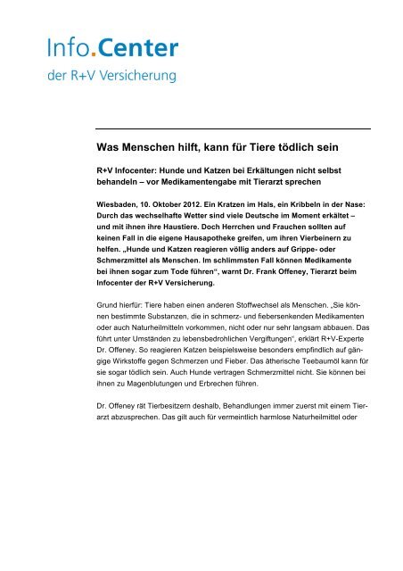 Was Menschen hilft, kann für Tiere tödlich sein - R+V Versicherung