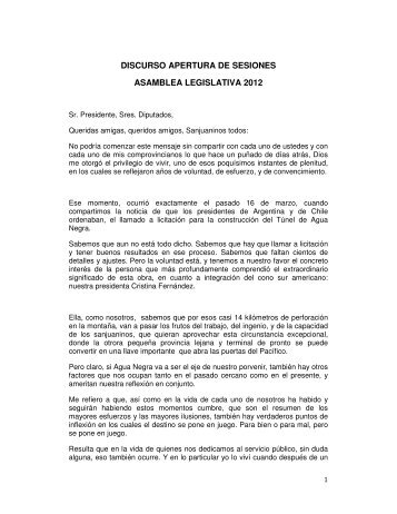 Mensaje del Sr. Gobernador - Legislatura Provincial de San Juan
