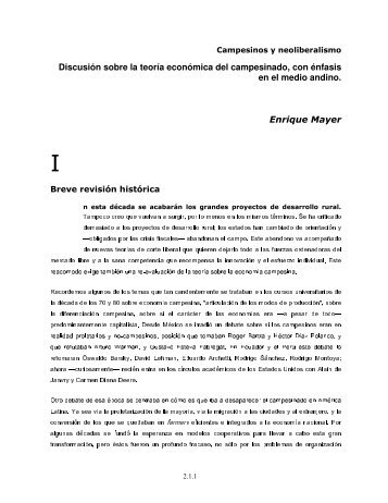 Discusión sobre la teoría económica del campesinado, con énfasis ...