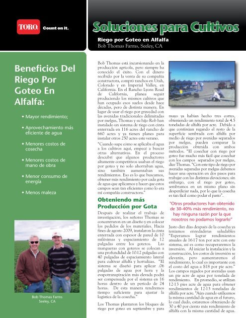 Beneficios Del Riego Por Goteo En Alfalfa: - Toro Media