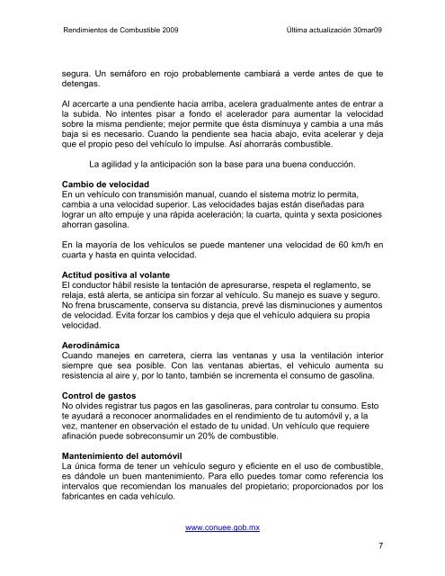 Rendimientos de Combustible de Automóviles y Camiones Ligeros ...