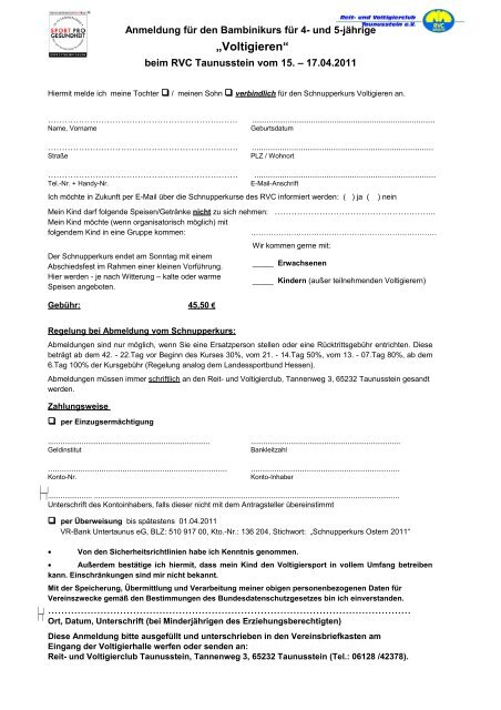 Anmeldung Fur Den Schnupperkurs Und Voltigierclub Taunusstein