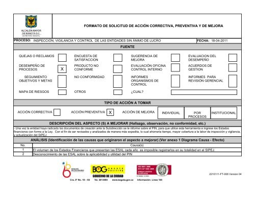 Formato De Solicitud De Accion Correctiva Preventiva Y De Mejora