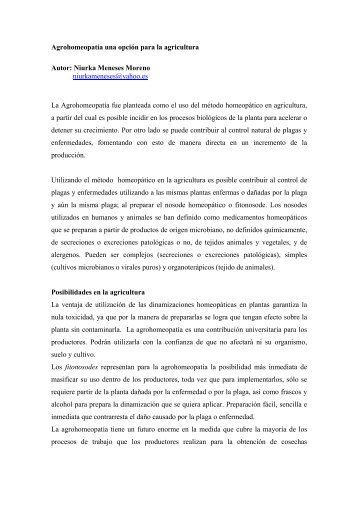 Agrohomeopatía una opción para la agricultura Autor: Niurka ...