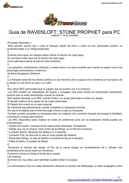 Guia de RAVENLOFT: STONE PROPHET para PC - Trucoteca.com