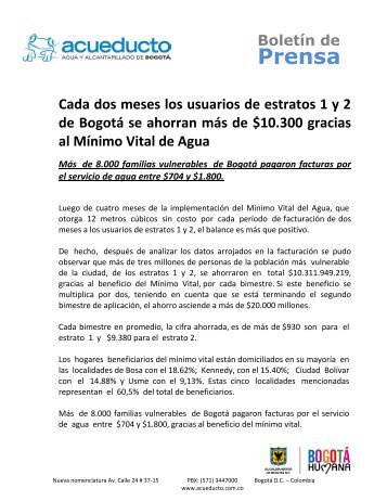 Prensa - Acueducto de Bogotá