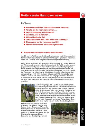 RVH Newsletter Mai 2008 - Reiterverein Hannover eV