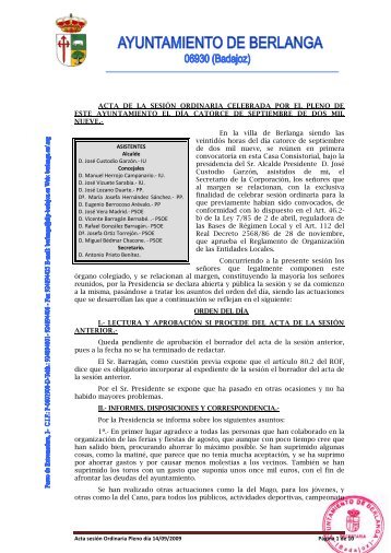 ACTA DE LA SESIÓN ORDINARIA CELEBRADA POR ... - Berlanga.