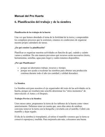 6. Planificación del trabajo y de la siembra