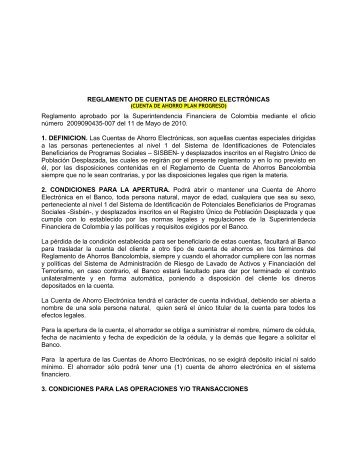 Reglamento Cuenta de Ahorro Electrónica (Plan ... - Bancolombia