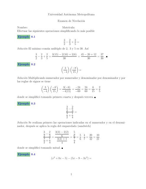 Soluci n Al Examen De Matem ticas