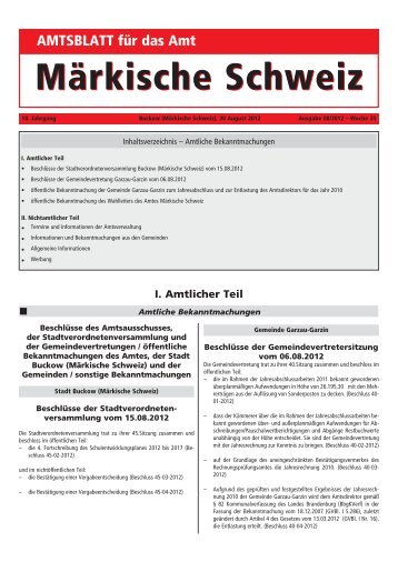Informationen aus den Gemeinden - Amt Märkische Schweiz