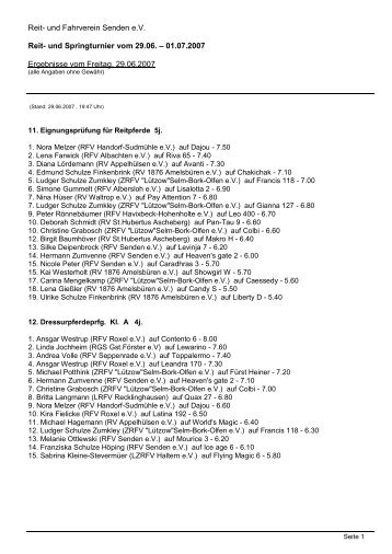 Ergebnis 29.06.2007 - Reit- und Fahrverein Senden e.V.