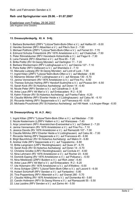 Ergebnis 29.06.2007 - Reit- und Fahrverein Senden e.V.