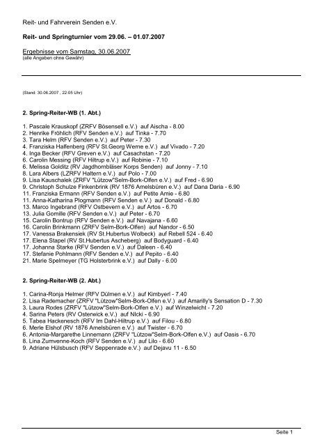 Ergebnis 30.06.2007 - Reit- und Fahrverein Senden e.V.