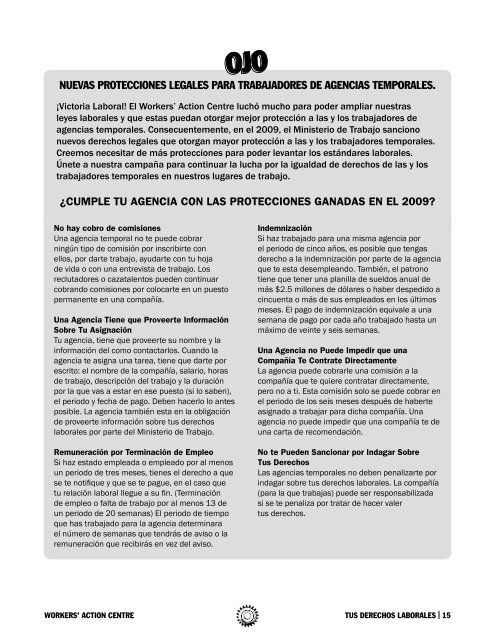 una guía de acción para el empleo justo - Workers Action Centre