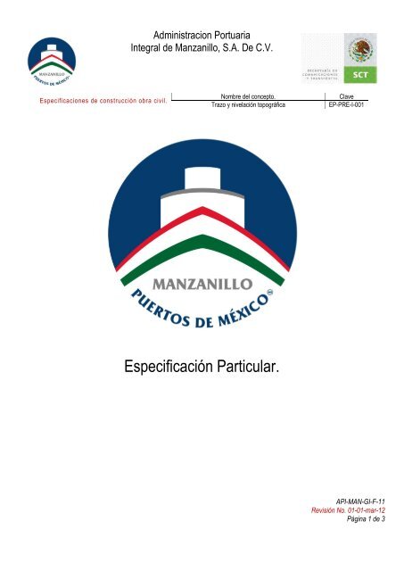 Especificaciones API-ZLO-19-12 - Puerto de Manzanillo