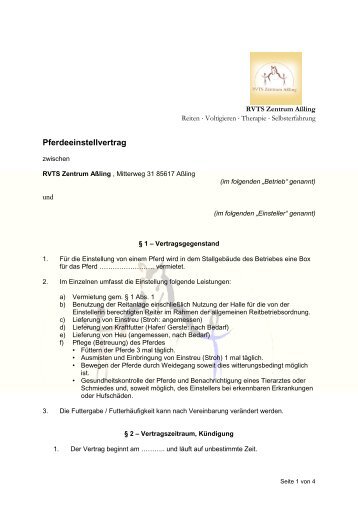 Pferdeeinstellvertrag - RVTS Zentrum Aßling