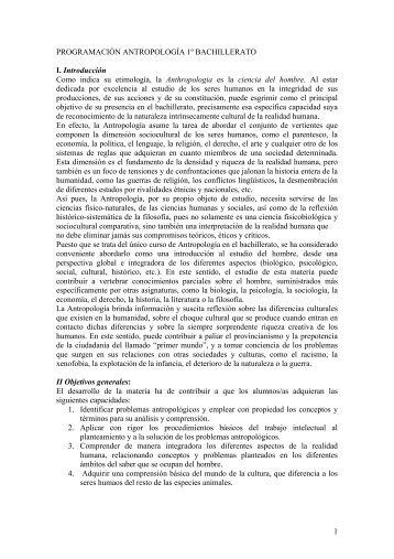 1 PROGRAMACIÓN ANTROPOLOGÍA 1º BACHILLERATO I ...