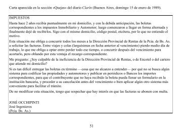 Carta aparecida en la sección «Quejas» del diario Clarín (Buenos ...