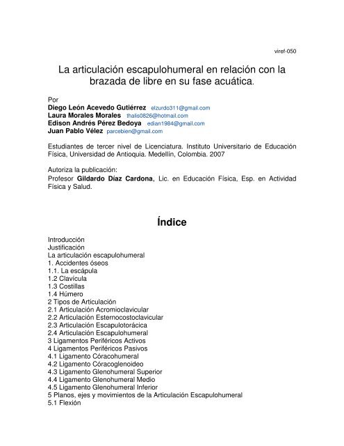 La articulación escapulohumeral en relación con la brazada de libre ...