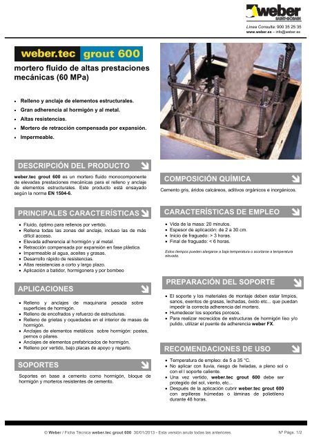 mortero fluido de altas prestaciones mecánicas (60 MPa) - Weber