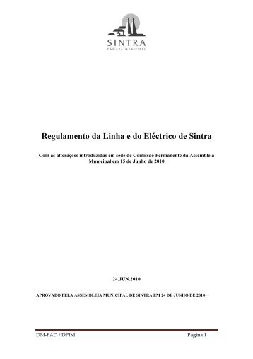 Regulamento da Linha e do Eléctrico de Sintra - Câmara Municipal ...