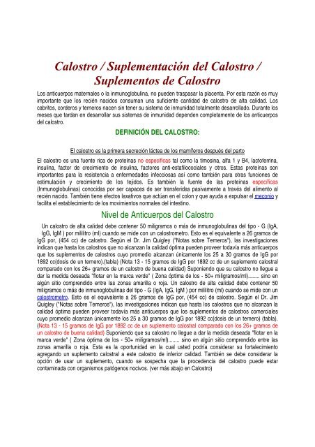 Calostro / Suplementación del Calostro ... - ovinos-caprinos