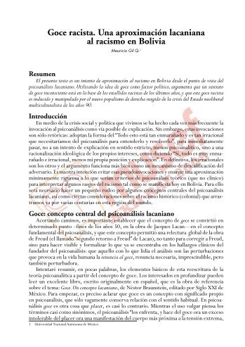 Goce racista. Una aproximación lacaniana al racismo en Bolivia