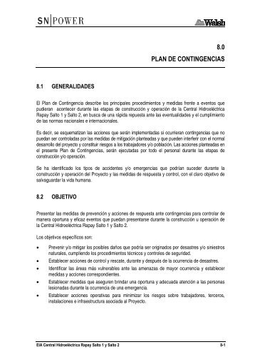 8.0 PLAN DE CONTINGENCIAS - Ministerio de Energía y Minas